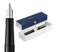 Waterman Impression Stylo plume | Plume moyenne avec recharge d'encre bleue | Laque noire avec garniture plaquée palladium | Boîte cadeau