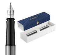 Waterman Impression Stylo plume | Pointe fine avec recharge d'encre bleue | Acier inoxydable avec garniture plaquée palladium | Boîte cadeau