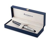 Waterman Stylo-plume Expert Deluxe | Métal et laque grise avec finition chrome et Capuchon ciselé | Plume moyenne en acier inoxydable | Coffret cadeau