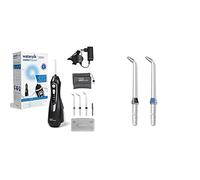 Waterpik - Hydropulseur Sans Fil Advanced, Jet Dentaire Portable Rechargeable, Élimine la Plaque, 3 Niveaux de Pression, Noir & Embouts Jet Classique pour Hydropulseur Dentaire Waterpik, Lot de 2