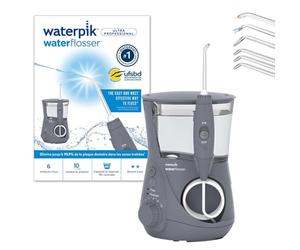 Waterpik Ultra Professionnel Hydropulseur Dentaire -10 niveaux de pression | Jet dentaire avec 10 niveaux de pression, 90+ secondes de nettoyage, 6 embouts inclus. Recommandé par l'USFBD. Gris