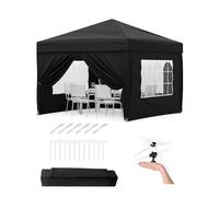 Waterproof Heavy Duty Collapsible Canopy 3x3m with 4 Sidewalls - UPF 50+ UV Protection, Adjustable Height, Steel Frame, Includes Stakes, Ropes, Sandbags, Wheeled Carry Bag - Black