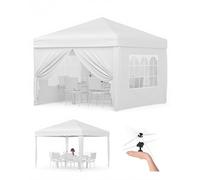 Waterproof Heavy Duty Collapsible Canopy 3x3m with 4 Sidewalls - UPF 50+ UV Protection, Adjustable Height, Steel Frame, Easy Setup, Includes Stakes, Ropes, Sandbags, Wheeled Carry Bag - White