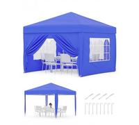 Waterproof Heavy Duty Collapsible Canopy 3x3m with 4 Sidewalls - UV Protection UPF 50+, Adjustable Height, Stable Steel Frame, Quick Setup, Includes Stakes, Ropes, Sandbags, Wheeled Carry Bag - Blue