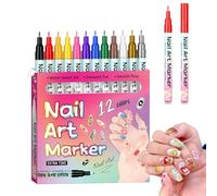 Waterproof Nail Art Pen, 12 Colors Nail Art Pens Set, Fine Tip Nails ArtS Pens 0.5mm, Precision Tip, Quick Dry for Dotting Drawing Painting Point Liner (12pcs)