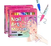 Waterproof Nail Art Pen, 12 Colors Nail Art Pens Set for Detail Drawing, Liner Painting, DIY At-Home & Salon Use (2pcs)