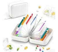 Waterproof Pill Organizer Set, 14 Color Reusable Pilulier Voyage, Portable Medicament Pouch for Vitamin Supplement Storage(White,Seven pages)