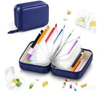 Waterproof Pill Organizer Set, 14 Color Reusable Pilulier Voyage, Portable Medicament Pouch for Vitamin Supplement Storage(Blue,Fourteen pages)