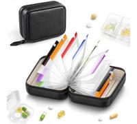 Waterproof Pill Organizer Set, 14 Color Reusable Pilulier Voyage, Portable Medicament Pouch for Vitamin Supplement Storage(Black,Seven pages)