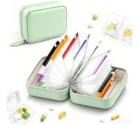 Waterproof Pill Organizer Set, 14 Color Reusable Pilulier Voyage, Portable Medicament Pouch for Vitamin Supplement Storage(Green,Fourteen pages)