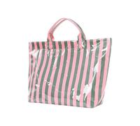 Waterproof Pvc Tote, Large Capacity Striped Beach Bag, 18.5 Inches Shopper with Reinforced Handles, Transparent Semi Clear Vinyl, Summer Essential with Nautical Style Hobo Tote for Travel and Picnic