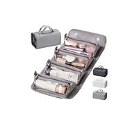 Waterproof Travel Toiletry Bag for Women - Leather Waterproof Cosmetic Bag, Portable 4-in-1 Foldable Clear Multi Compartment Hanging Makeup Bag, Large Roll Up Toiletry Bag Cosmetic Organizer (Grey)