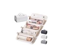 Waterproof Travel Toiletry Bag for Women - Leather Waterproof Cosmetic Bag, Portable 4-in-1 Foldable Clear Multi Compartment Hanging Makeup Bag, Large Roll Up Toiletry Bag Cosmetic Organizer (White)