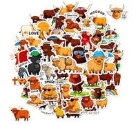 Waterproof Vinyl Decals - Cartoon Cow Stickers, 2.5 Inch Diameter Labels with Easy Peel Backing, Thickened PVC Component with Scratch Guard Layer, Decorative Sticker Pack for Student Journaling