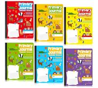 Watersay Lot de 6 carnets de composition primaire K-2 avec espace photo, 6 | Journal primaire, année K-2, imprimé animal, 50 feuilles (100 pages), carnet de dessin et d'écriture pour maternelle