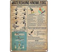 Watersking Knowledge Plaque en métal avec inscription « How Water Skiing Works » - Art mural rétro imprimé - Décoration d'école, club, café, bar, chambre à coucher, salle de bain, cuisine, maison - 20
