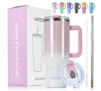 WATERSY 1182ml Gobelet à Café à Emporter, Double Paroi en Acier Inoxydable, Anti-fuite, Avec Poignée et Paille, Chaudes Pendant 12 Heures et Froides Pendant 24 Heures, Bleu Brillant