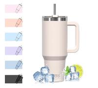 WATERSY 1182ml Mug Isotherme avec Paille et Poignée, 40oz Double Acier Inoxydable Beige Tasse de Voyage Isotherme, Anti-fuite, Gobelet à Café à Emporter, Pour Voiture, Bureau, Travel