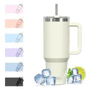 WATERSY 1182ml Mug Isotherme avec Paille et Poignée, 40oz Double Acier Inoxydable Blanc Tasse de Voyage Isotherme, Anti-fuite, Gobelet à Café à Emporter, Pour Voiture, Bureau, Travel