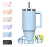 WATERSY 1182ml Mug Isotherme avec Paille et Poignée, 40oz Double Acier Inoxydable Bleu Tasse de Voyage Isotherme, Anti-fuite, Gobelet à Café à Emporter, Pour Voiture, Bureau, Travel