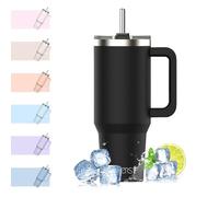 WATERSY 1182ml Mug Isotherme avec Paille et Poignée, 40oz Double Acier Inoxydable Noir Tasse de Voyage Isotherme, Anti-fuite, Gobelet à Café à Emporter, Pour Voiture, Bureau, Travel