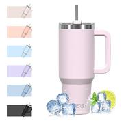 WATERSY 1182ml Mug Isotherme avec Paille et Poignée, 40oz Double Acier Inoxydable Rose Clair Tasse de Voyage Isotherme, Anti-fuite, Gobelet à Café à Emporter, Pour Voiture, Bureau, Travel