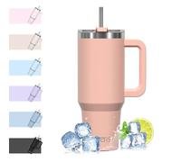 WATERSY 1182ml Mug Isotherme avec Paille et Poignée, 40oz Double Acier Inoxydable Rose Tasse de Voyage Isotherme, Anti-fuite, Gobelet à Café à Emporter, Pour Voiture, Bureau, Travel
