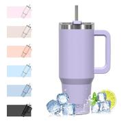 WATERSY 1182ml Mug Isotherme avec Paille et Poignée, 40oz Double Acier Inoxydable Violet Tasse de Voyage Isotherme, Anti-fuite, Gobelet à Café à Emporter, Pour Voiture, Bureau, Travel