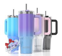 WATERSY 891ml Gobelet à Café à Emporter, Double Paroi en Acier Inoxydable, Anti-fuite, Avec Poignée et Paille, Chaudes Pendant 12 Heures et Froides Pendant 24 Heures, Violet Bleu Brillant
