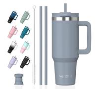 Watersy Bouteille Isotherme Inoxydable 1,2 L avec 2 Pailles, Gobelet à Café anti-Fuite, Isotherme Sous vide avec Couvercle à vis sans BPA, Gourde Rafraîchissante Pendant 12 Heures, Bleu Brume
