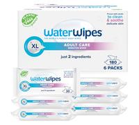 WaterWipes Adult Care Body & Intimate Hygiene Wipes, 180 lingettes (6 paquets), 99,9% d'eau, 3-en-1 nettoie, soigne, protège, non parfumées, emballage pouvant varier