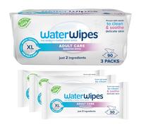 WaterWipes Adult Care Body & Intimate Hygiene Wipes, 90 lingettes (3 paquets), 99,9% d'eau, 3-en-1 nettoie, soigne, protège, non parfumées, emballage pouvant varier
