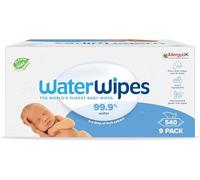 WaterWipes Lingettes Bébés Originales Exemptes De Plastique, 540 Unités (9 Paquets), Lingettes à Base d'Eau à 99,9 %, Non Parfumées pour les Peaux Sensibles
