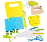 WateryWave Couteau Enfant Kit - 17 Pièces couteaux de cuisine pour enfants Pour couper et cuire des fruits ou légumes Avec couteau en bois, planche à découper et éplucher kit cuisine enfant (Style A)