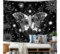 Wathon Tapisserie gothique avec papillon céleste noir et blanc - Motif papillon noir et blanc - Soleil et lune mystiques - Aspect sombre - Petite tapisserie pour chambre à coucher, salon, dortoir -