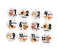 WATIIFUFU 12pièces Autocollants Animaux Pour Garçon Fille Stickers Ronds De Mois Pour Suivre La Croissance De Votre Né Décorations Photo Mignonnes Et Autocollantes Pour Souvenirs