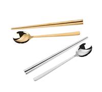 WATIIFUFU 2 Ensembles Baguettes cuillère carrée longues baguettes poignée set couverts de table set de couvert de table longue cuillère en acier inoxydable baguettes pour la maison