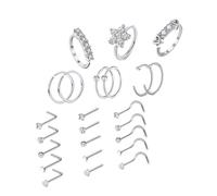 WATIIFUFU 24 pièces Anneaux Nez Acier Inoxydable avec Zircons Clous Piercing Nez pour Femmes Bijoux Corps Antiallergiques et Résistants Corrosion