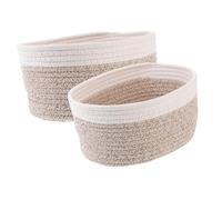 WATIIFUFU 2pièces Panier De Rangement Corde Coton Tressée Lot Modèle Ovale Petit Et Grand Panier Maison Polyvalent Pour Snacks Bureau Et Divers Décoratif Et Pratique Blanc Et Marron