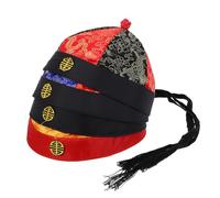 WATIIFUFU 4 Pièces Lot de 4 Chapeaux D'empereur Qing Taille 9 Adulte, Coiffe de Costume Royal Chinois Ancien avec Tresses, Couleurs Rouge-bleu, Rouge-noir, Jaune Bord Rouge et Motif Prunier