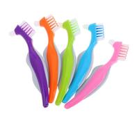 WATIIFUFU 5 pièces Brosse Dentier Double Tête Mini Brosses Prothèses Dentaires Douces et Portables pour Soins Bucco-dentaires Seniors Nettoyage des Fausses Dents