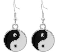 WATIIFUFU Boucles D’oreilles Pendantes Yin Yang Taiji, Style Rétro Punk, Alliage Robuste, Noires et Blanches, pour Femmes et Filles, Bijoux Vintage Originaux, Taille Moyenne