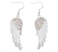 WATIIFUFU Boucles D'oreilles Pendantes Ailes D'ange Strass Blanc, Paire Élégante en Alliage Léger pour Femmes, Bijoux Adaptés aux Soirées et Usage Quotidien
