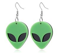 WATIIFUFU Boucles Oreilles Femme Pendantes Acrylique Vertes Originales Extraterrestres Accessoires de Fête et Déclaration pour Quotidien et Cosplay