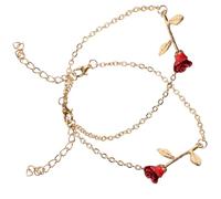 WATIIFUFU Bracelet Jonc Réglable Doré Lot de 2 Rose Rouge en Alliage, Bijou pour Femmes et Filles, Décoration de Mains pour Présent Personnalisé et Occasions Spéciales