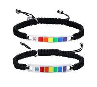 WATIIFUFU Bracelets en Acier Titane Ajustables pour Couples, Cordon Nylon Tressé Noir, Décorations Zircon Arc-en-ciel, 1 Paire, Taille Unique, Style pour Usage Quotidien