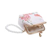 WATIIFUFU Brocade Wallet with Chinese Traditional Flower Embroidery Floral Clutch Mini Wallet for Women Double Clasp Closure Embroidered Purse with Simulated Pearl Trim