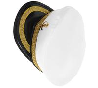 WATIIFUFU Chapeau Capitaine Marin Blanc avec Bande Dorée Brodée Unisexe Accessoire Costume pour Fête Cosplay et Voyage