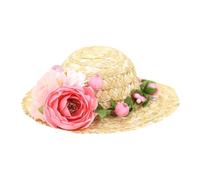 WATIIFUFU Chapeau Style Hawaii Fleurs Rose Taille S en Paille Tressée Doux et Confortable pour Animaux de Compagnie pour Petits Chiens, pour Fêtes du Weekend