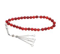 WATIIFUFU Chapelet Musulman en Agate Naturelle 33 Perles Rouges Chaîne de Perles de Prière Islamique Rosaire de Prière pour Usage Spirituel et Décoration Festive